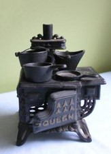 Antique Toy Cast Iron Rustic Stove with Accessories