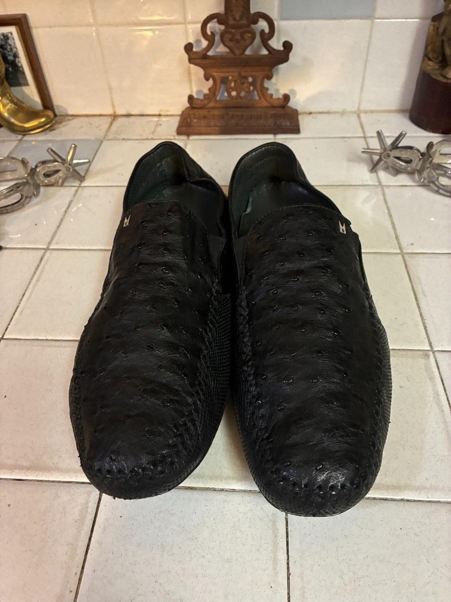 Moreschi Miami Style Ostrich Quill Driving Loafers Black 