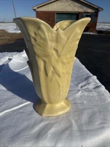 Vintage Rare1940s McCoy Pottery Art Deco Butterfly Vase Cream Yellow 9" READ