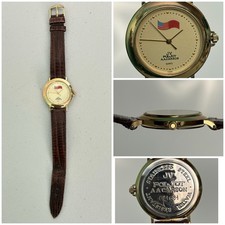 Vintage J.V Poljot AA Carson Gold Tone USA Flag Soviet Union Quartz Watch 004684