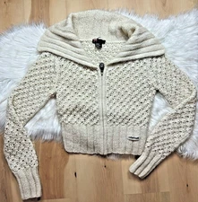 DIESEL Knit Cardigan Zip-Up Sweater Mohair Open Knit Womens Size Medium Y2K