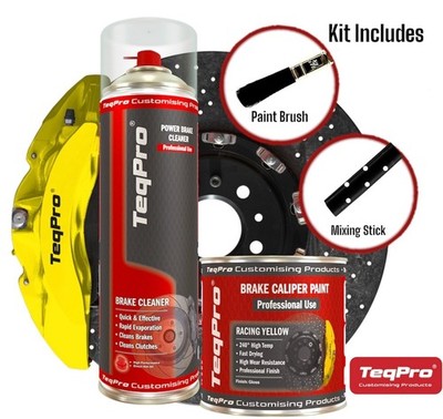 Bremssattellack 240°C RACING GELB GLANZ 250ml + Lackpinsel Bremsenreiniger