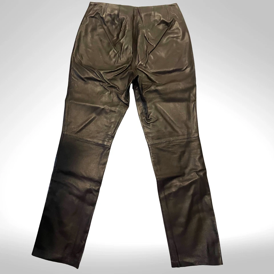 Pantalones de cuero Y2K marrón espresso corte bota cremallera lateral espejo mujer 8 de colección años 2000 Foto 3 de 4