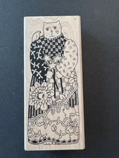 Paula Best Garden Cat Bird Star Wands Tall Dress Rubber Stamp 962-A