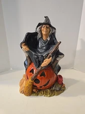 Vintage Byron Molds Ceramic Witch On Pumpkin 1972 Halloween Figure Hand Painted