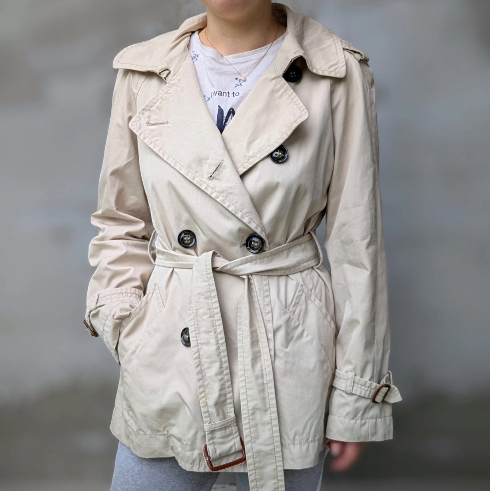 VETEMENTS Max Mara Weekend Trench Cappotto Giacca Donna US 8 Beige Cintura Classico Chic