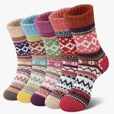 Wool Blend Crew Socks Women 5 Pack Warm Boot Hiking Cozy