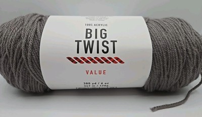 Big Twist Value Yarn 100% Acrylic Medium Gray Color Dye Lot#650357 Weight #4 6oz