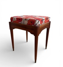 Unbranded Mid-Century Modern Vanity Stool Wood Red Poppy Floral Excellent MCM