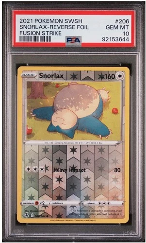 Reverse Holo Snorlax 206/264 Fusion Strike PSA 10 ~ Pop 7 ~