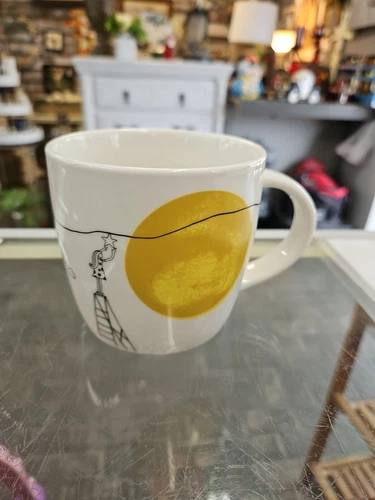 2018 Starbucks Yellow Sun Coffee Mug Cup Girl Hanging Stars Gold Moon 14oz EUC