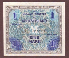 Germany   Allied Military Currency WWII  1 Mark  1944   (without F)   UNC