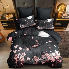 Floral Comforter Set Queen Size Black Butterfly Pink Floral Comforter Spring ...