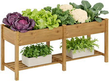 Large Wooden Raised Garden Planter Box with Storage Shelf for Vegetables & Herbs