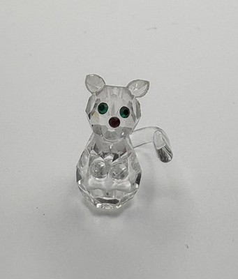 Iris Arc Miniature Crystal Cat Figurine Green Eyes Pink Nose w Display Mirror