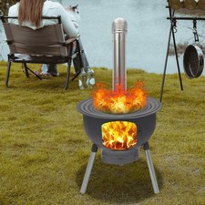 Multifunction Wood Burning Stove with Grill Rack, Black Camping Wood Stove