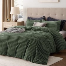 Fluffy Duvet Cover Set - Queen 90" x 90" 02 - Olive Green No Comforter 