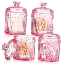 4 Pcs Glass Apothecary Jars with Lids, Bathroom Canisters Storage Container