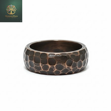 Antique Hammered Copper Patina Ring, Half Round Rustic Band, Handmade Jewelry