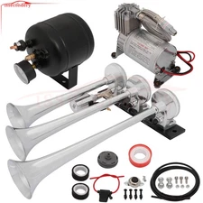 Triple Trumpets Air Horn 150DB 12V & Compressor Tank Kit Fits Car Bus Truck Boat