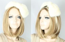 Vtg SAKS FIFTH AVENUE Ivory Genuine Mink Fur Fascinator Winter Accent BOW Hat