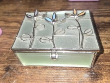 Small Stained Glass Jewelry Box Green With Flowers