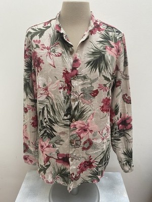 Uniplay Italy Herren Hemd Leinen Blumen Hawai Gr. L Lässig 