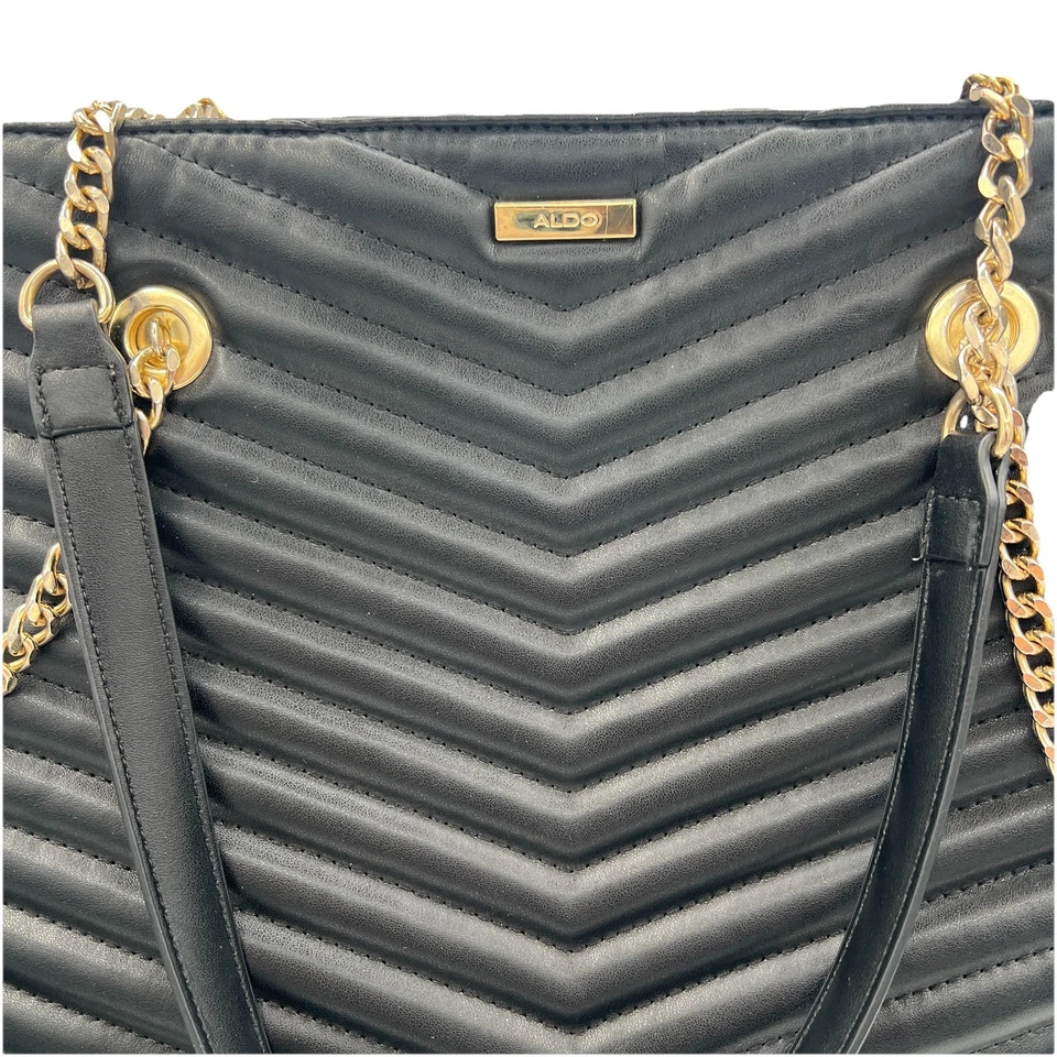Bolso de mano acolchado Chevron de cuero negro ALDO Cartera Correa para el hombro Foto 4 de 4