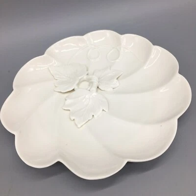 GRACE'S TEAWARE Graces Teaware Pumpkin Leaf Lunch Tea Plate Sculpted Leaves White Thanksgiving