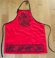 Seattle's Pike Place Market Apron Red  w/ Pockets Smock, Arts & Crafts Vtg
