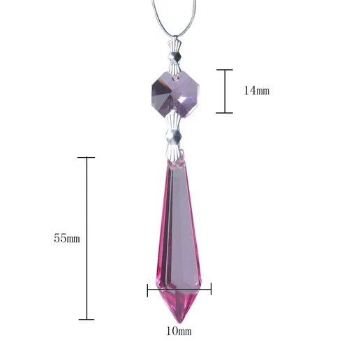 20 Stck. Rosa Kronleuchter Glas Kristall Lampe Prismen Teil Silber Stifte Anhänger 55mm - Bild 4 von 6