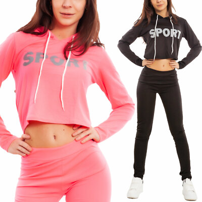 Damen Sportanzug Crop Top Kapuze Hose Overall Sport TOOCOOL YP-9930
