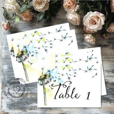 DOUBLE or SINGLE SIDED WATERCOLOR DANDELION WEDDING TABLE CARDS or SIGNS 257