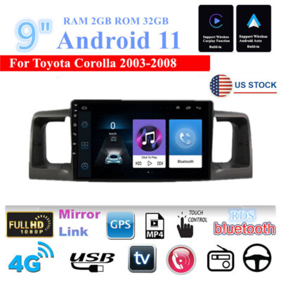 9'' Car Stereo Radio GPS Android 11 For Toyota Corolla 2003-2008 Support Carplay
