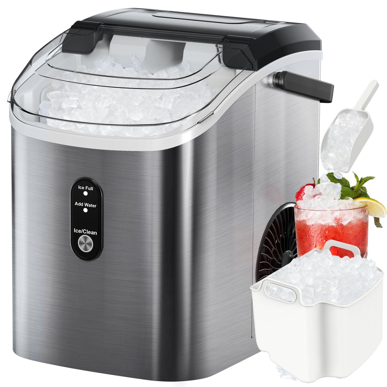 Nugget Ice Maker Countertop, Pebble Ice Maker with Soft Chewy Pellet Ice, 33l...
