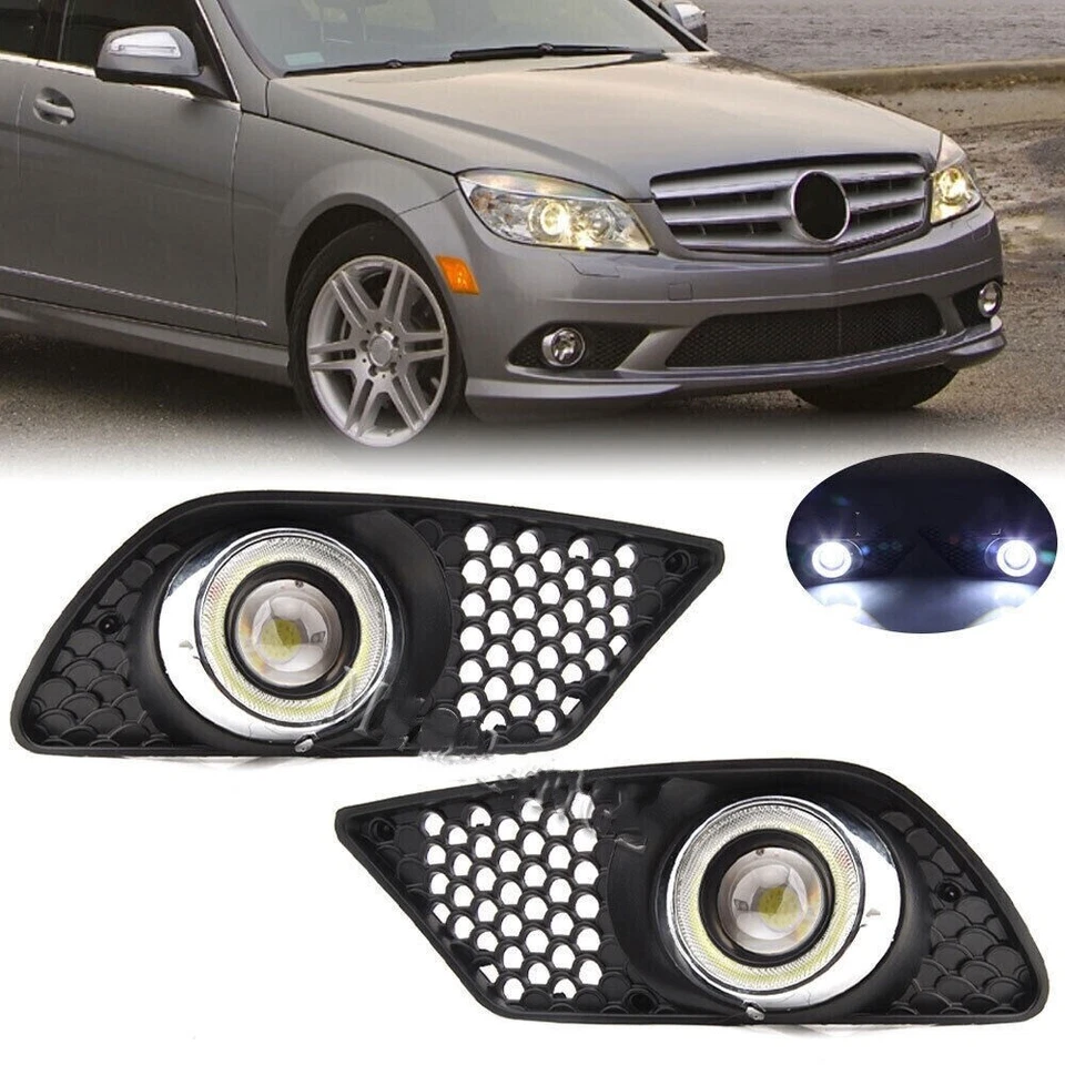 LED Bumper Fog Lights w/ Cover Angel Eye For Mercedes Benz W204 C230 C300 C350 — 第 2/4 张图片
