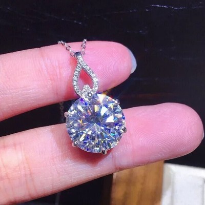 4Ct Round Cut Lab Created Diamond Solitaire Pendant 14K White Gold Plated