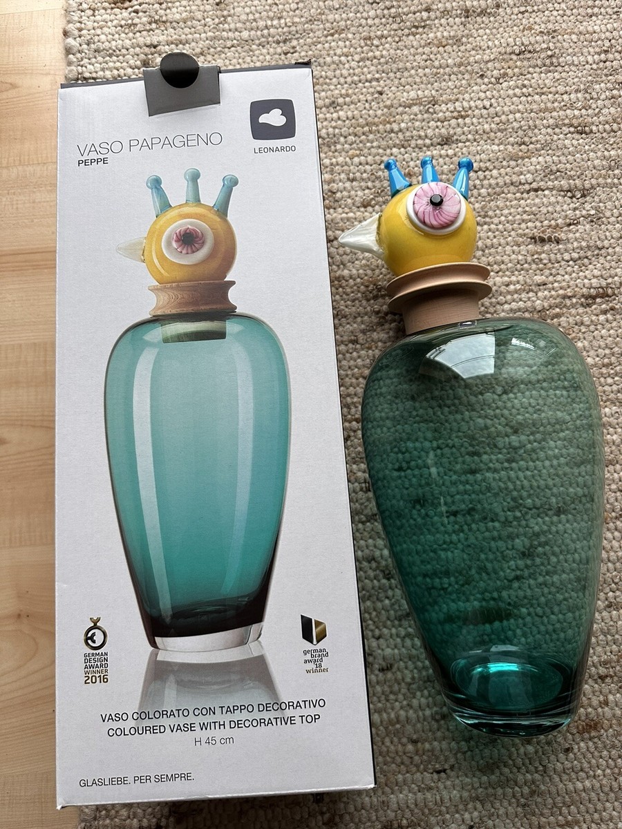 Leonardo Vaso Papageno Vase mit dekorativem Verschluss 45cm hoch Glas Aquamarin