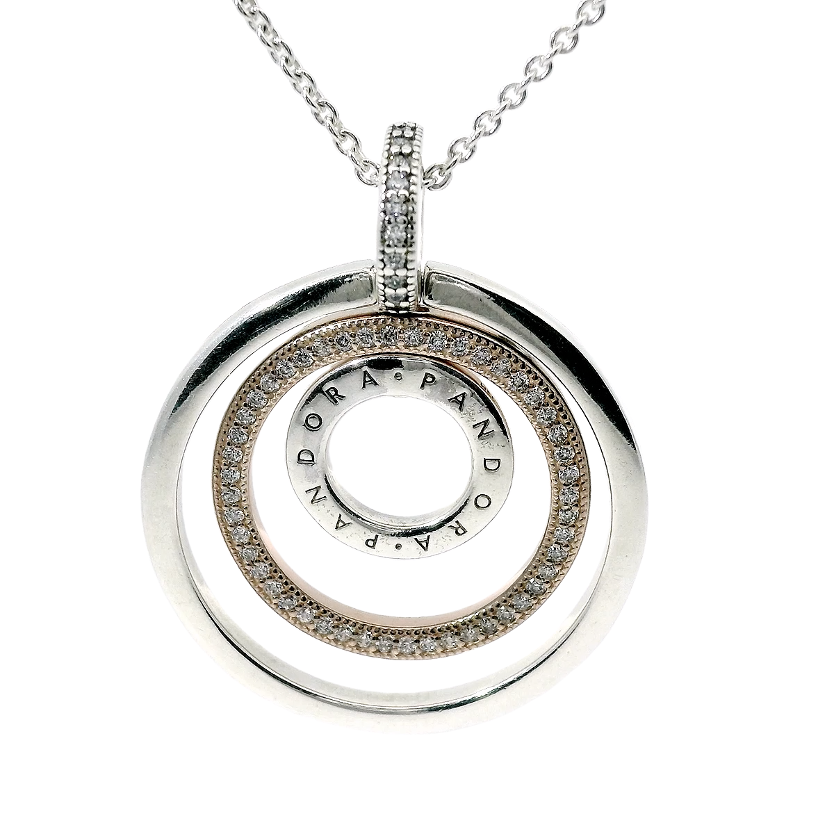 Genuine PANDORA 389483C01 Two-tone Circles Pendant Necklace 44cm