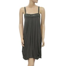 Mint Velvet Metal Beaded Embellished Vintage Mini Dress Green Draped M New 76718