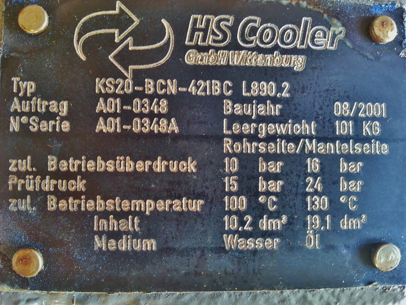 Marine Heat Exchangers 8"x36" HSCooler GmbH Wittenburg KS20BCN421BC