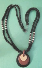 Vintage Double Stranded Colorful WOODEN Pendant & Beaded Necklace