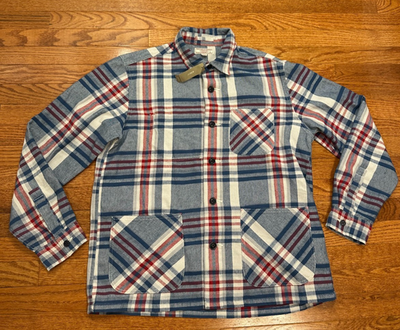 #ad Wallace amp; Barnes Flannel Chore Jacket Shacket Mens Large Plaid Wool Linen Blend $101.21