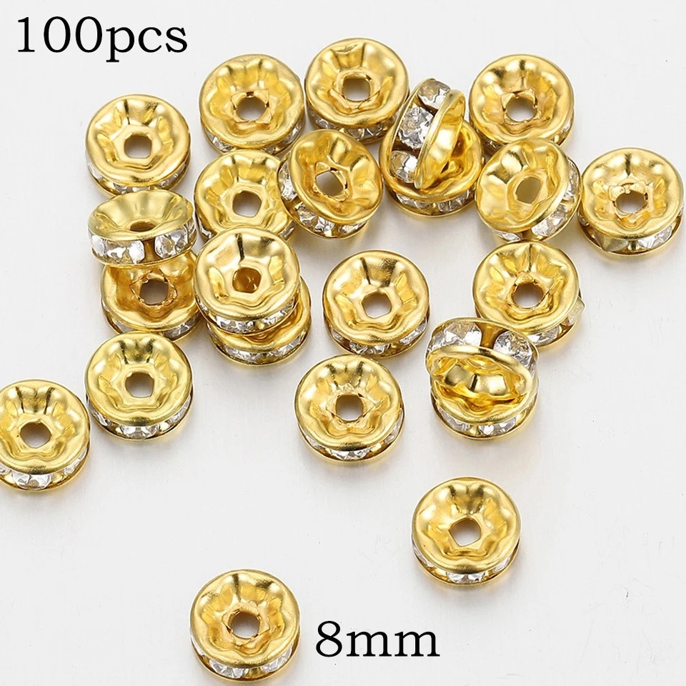 Sparkling Silver Loose Spacer Beads with Rhinestone Rondelles for Crafts - Image 2 of 4