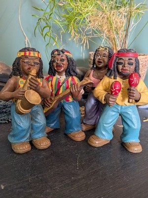 Vintage Reggae Band Resin Figuren 4er Set - Musikkapelle Regal Sitzer 11 cm
