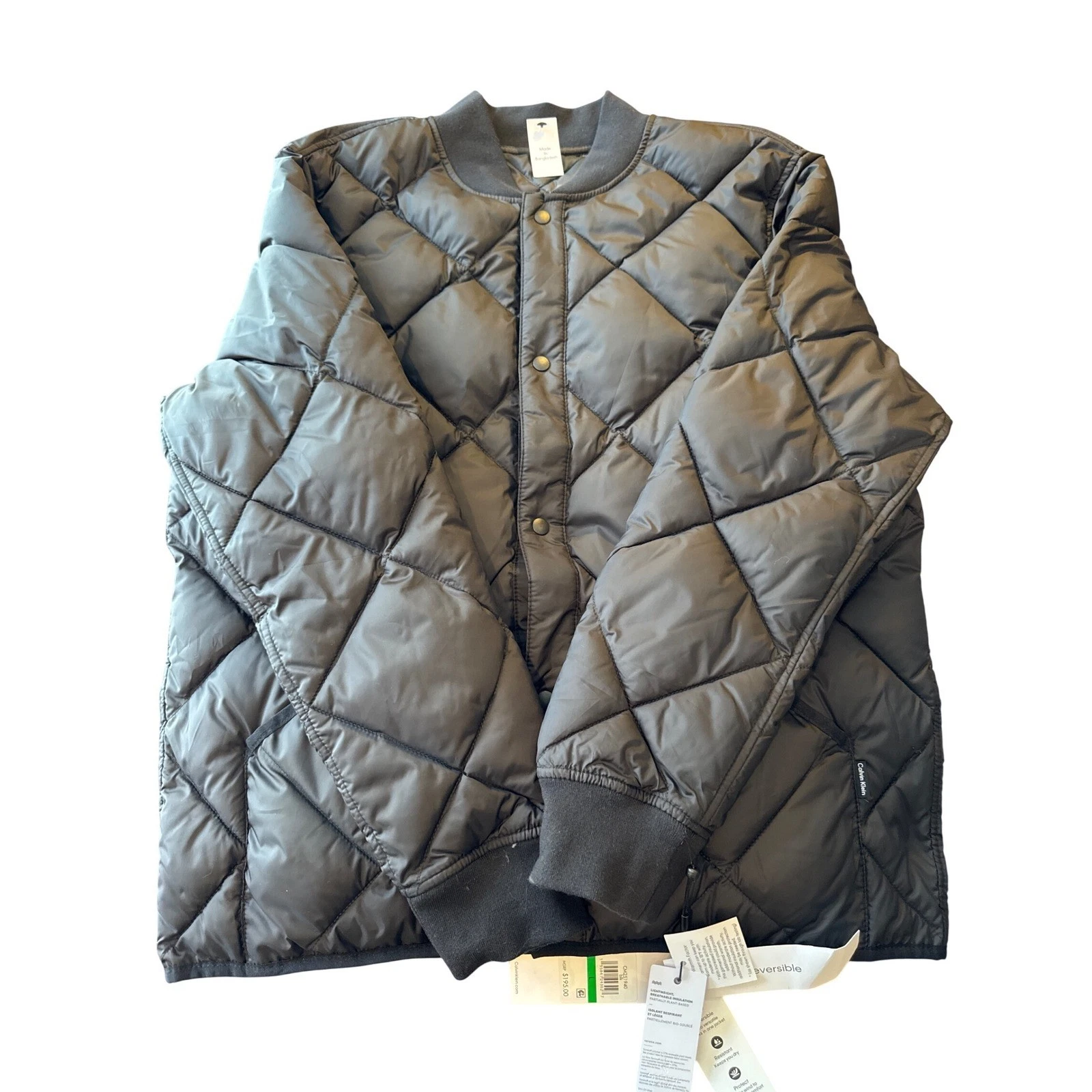 Calvin Klein Mens Reversible Quilted Bomber Jacket Black Camo Sorona Insulated L
Opens in a new wind
