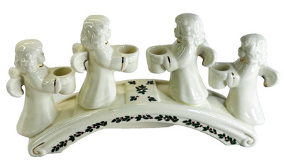 Vintage Formalities Baum Bros Ceramic Angel Arch Candle Holder Christmas Holly