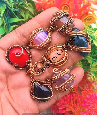 Red Onyx & Mix Ring Lot Gemstone Copper Wire Wrapped Bulk Jewelry