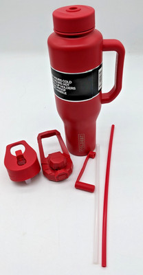 COLDEST | 46oz TUMBLER | CRIMSON RED | TWO LIDS | TWO STRAWS | BLUE BRUSH BUNDLE