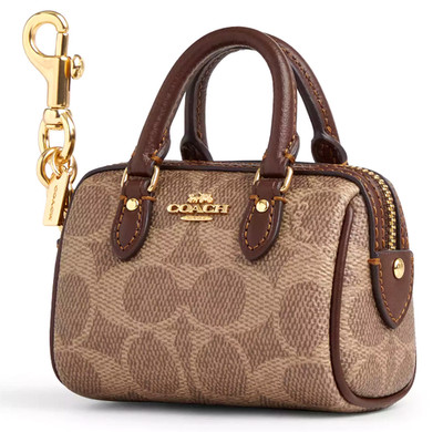 🤎Coach Mini Rowan Bag Charm Keychain - CX068 Tan Brown Canvas